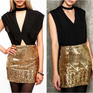 Urban Outfitters Silence + Noise gold sequin keyhole mini dress, size Small